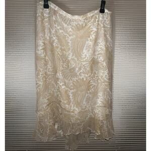 Vintage Banana Republic 12 Ivory/Pale Yellow Paisley 100% Silk Midi Skirt Ruffle
